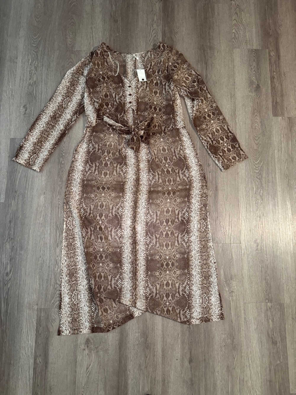 Truth Brown Snake-Print High Low Button Down Button down with Tie Waist